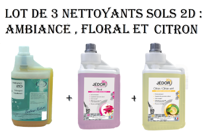 3 x Nettoyant sols Détergent surodorant 2D en 1 L : Ambiance, Citron vert, Floral