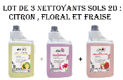 3 x Nettoyant sols Détergent surodorant 2D en 1 L : Citron vert, Floral et Fraise